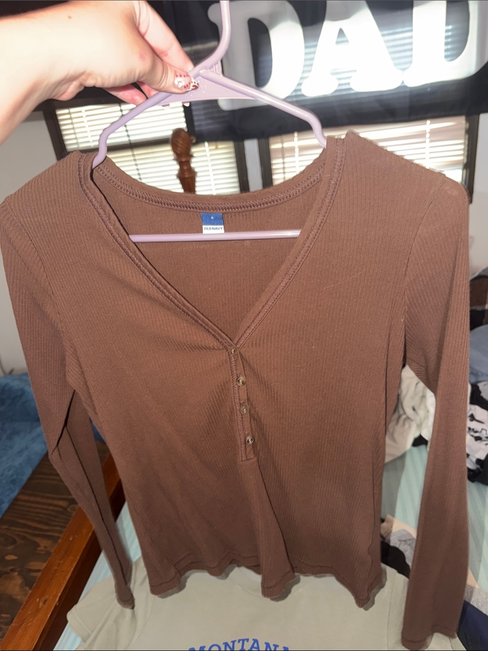 Old Navy Ribbed Henley Long Sleeve Top - Brown
